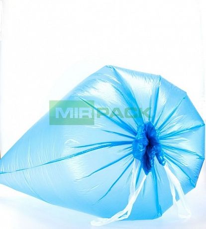 Пакеты для мусора с завязками 60 литров, 18 мкм, 10 шт. ПНД, синие, для среднетяжелого мусора прямое дно + ленты для затягивания - Вид 3